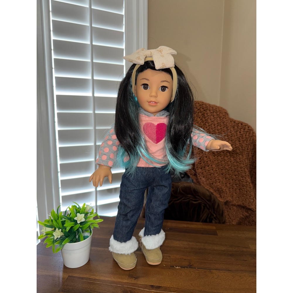 American Girl Doll Corine Black Hair Blue Dip Dye 18 Inch Brown Eyes Outfit